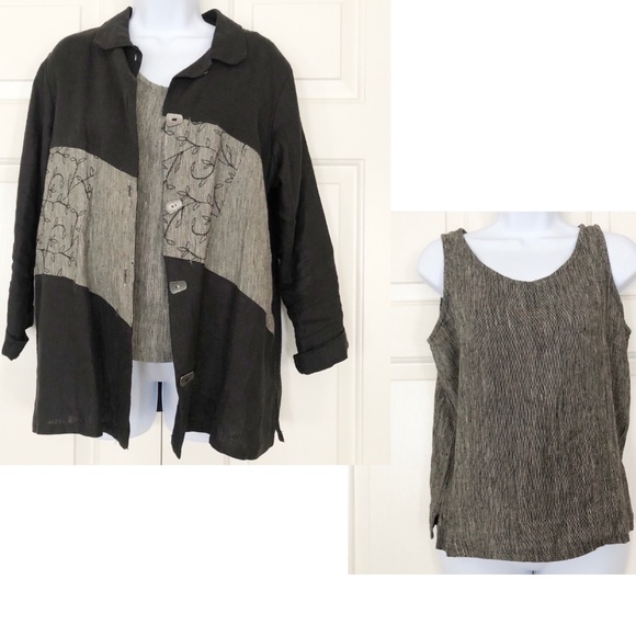 Nannette Keller Linen 2 pc Sleeveless Top & Button Front Jacket Sz S Lagenlook - Picture 1 of 9